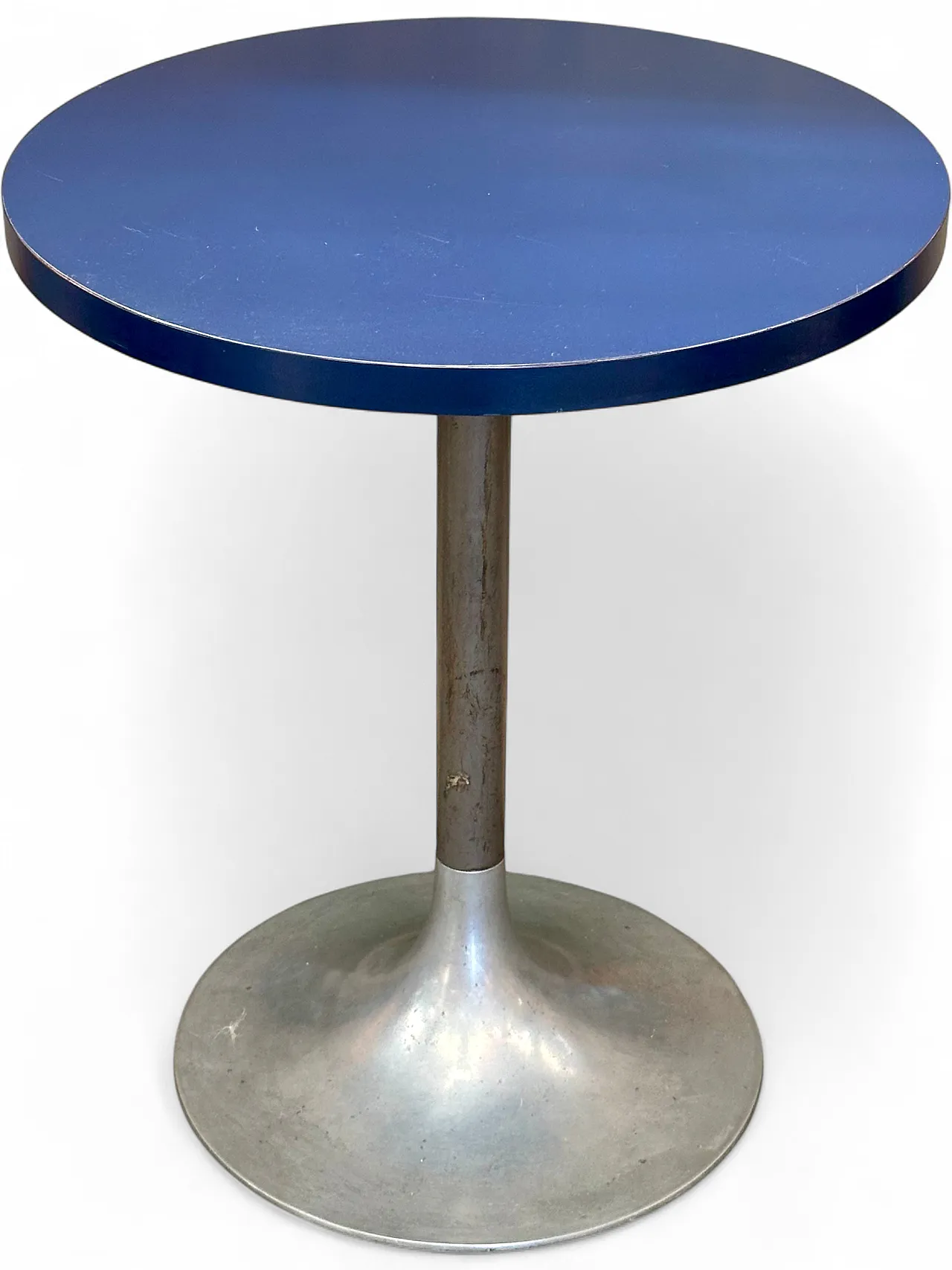 Tulip coffee table, blue lacquered top, metal stem, Italy, 1970s 4