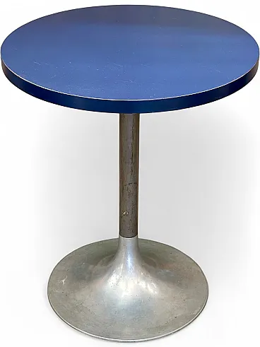Tulip coffee table, blue lacquered top, metal stem, Italy, 1970s