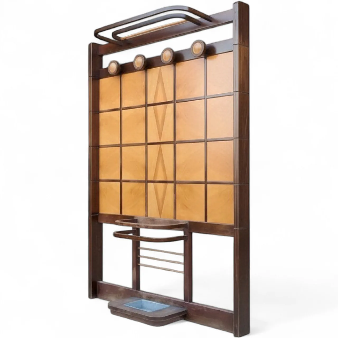 Art Deco wooden coat stand with umbrella stand and hatbox, 1930s 25