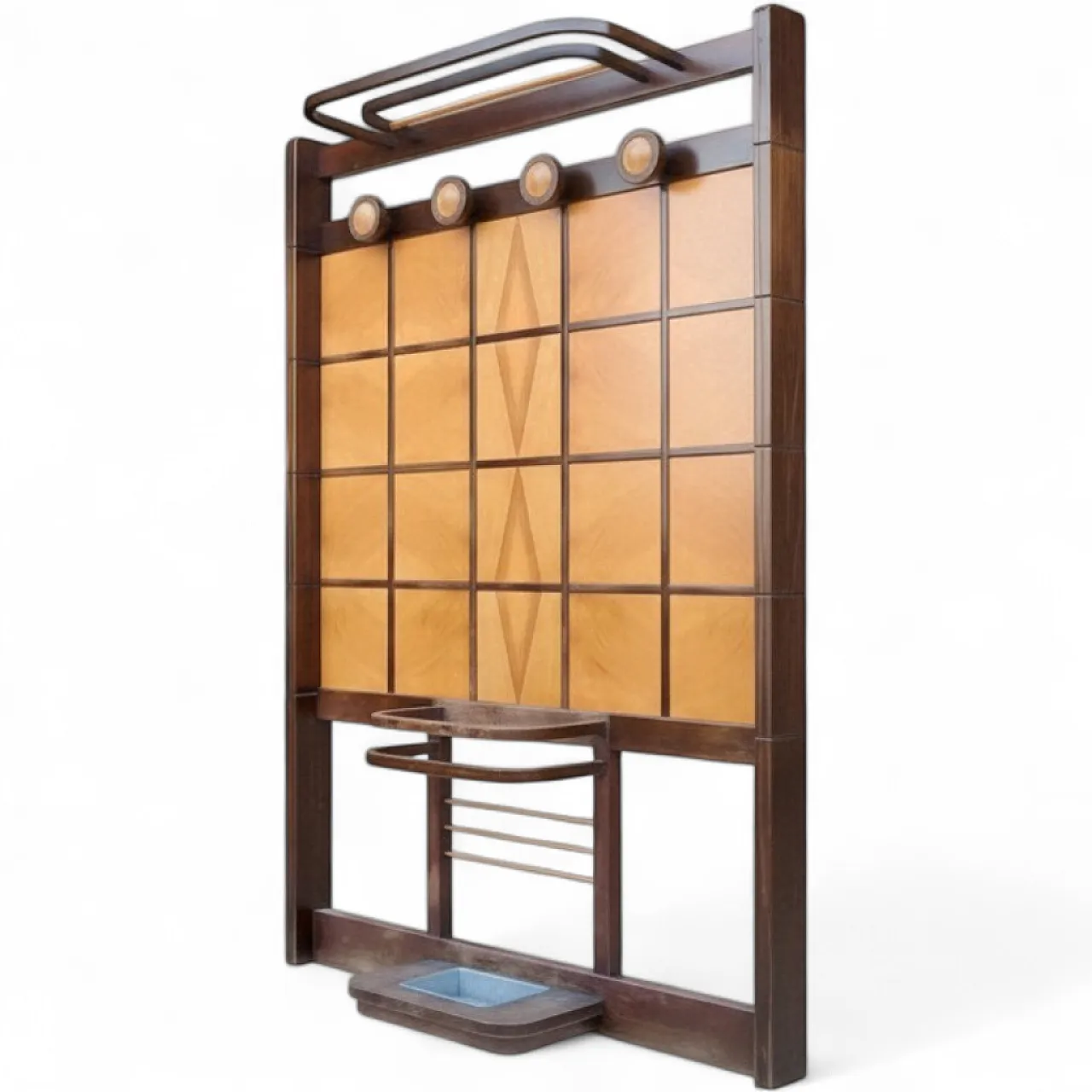 Art Deco wooden coat stand with umbrella stand and hatbox, 1930s 26