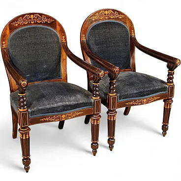 Pair of French Charles X armchairs, 19th century