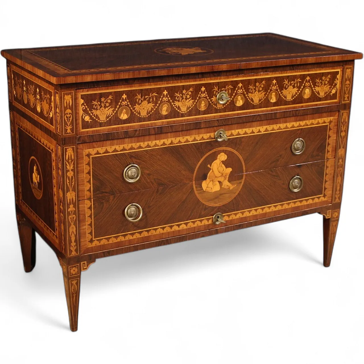 20th century Louis XVI style Italian inlaid chest of drawers 16