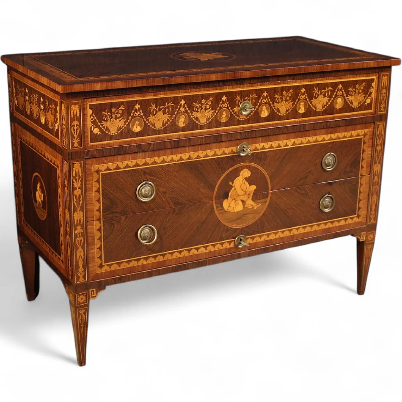 20th century Louis XVI style Italian inlaid chest of drawers 17