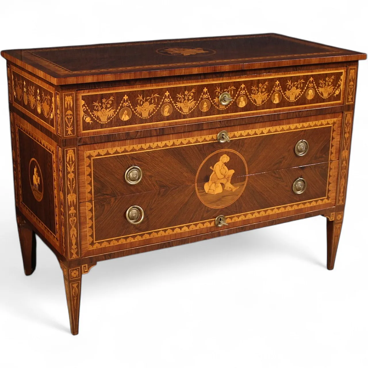 20th century Louis XVI style Italian inlaid chest of drawers 18