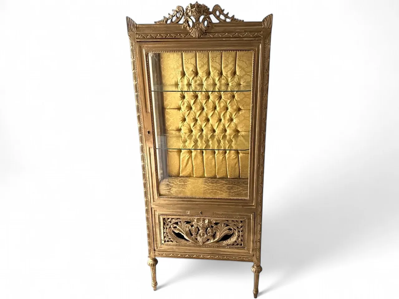 Baroque display cabinet in carved wood with capitonnè interior, 1980s 16