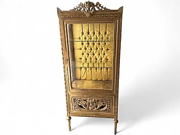 Baroque display cabinet in carved wood with capitonnè interior, 1980s