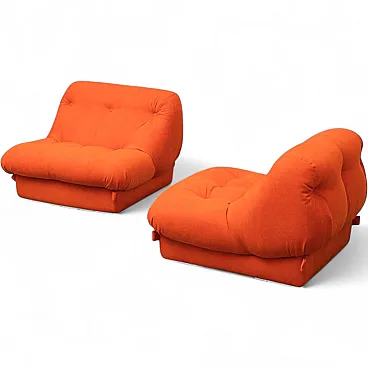 Pair of orange fabric armchairs, 1970s