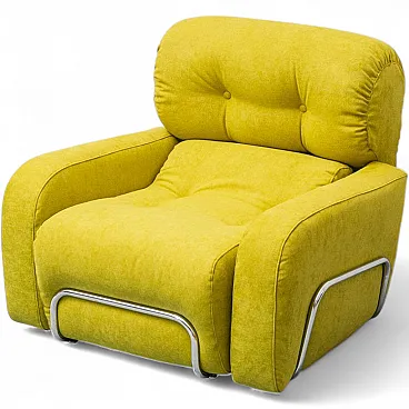 Armchair in green fabric and tubular metal, 1970s