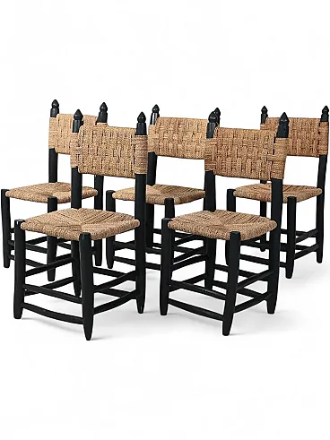 5 wooden Moroccan chairs, 70s