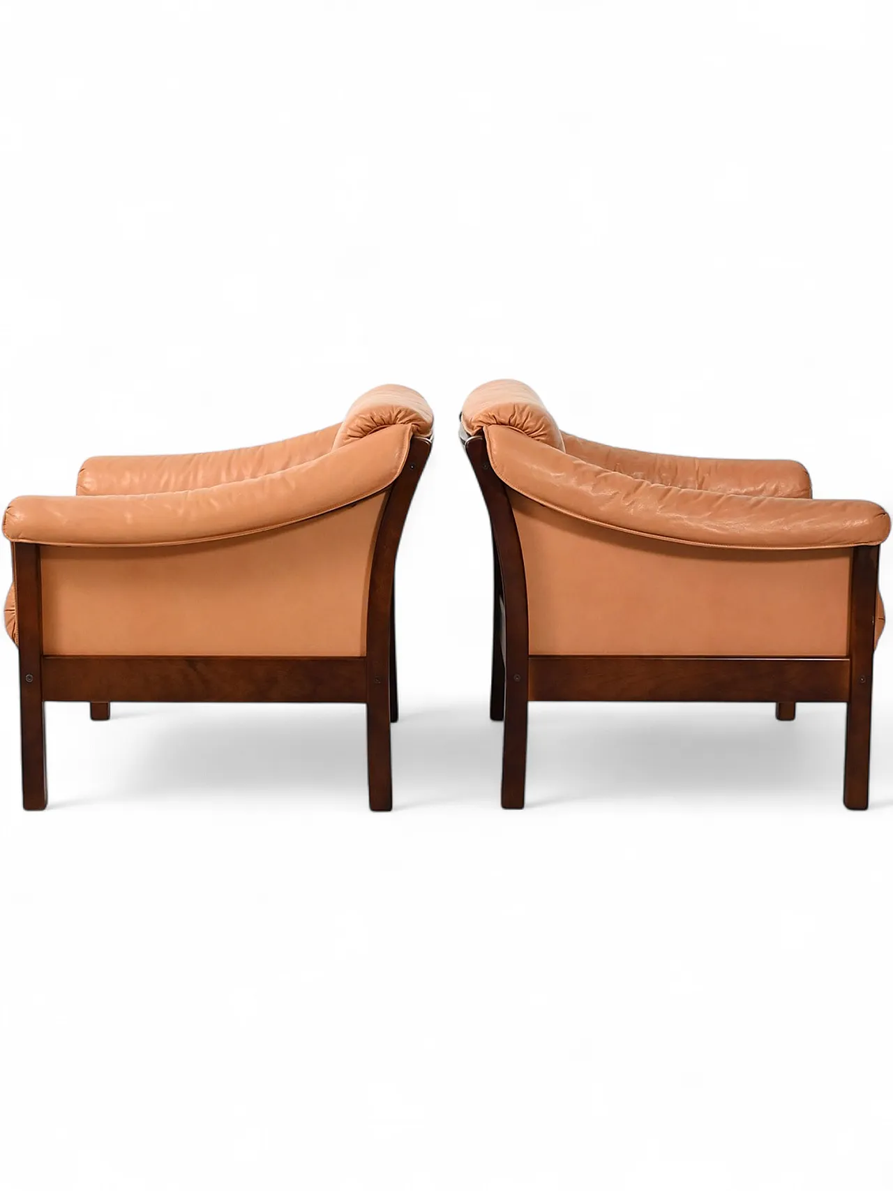 Pair of Scandinavian leather armchairs, 1950s 11