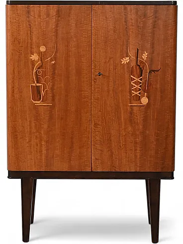 Scandinavian bar cabinet with inlays, 1940s