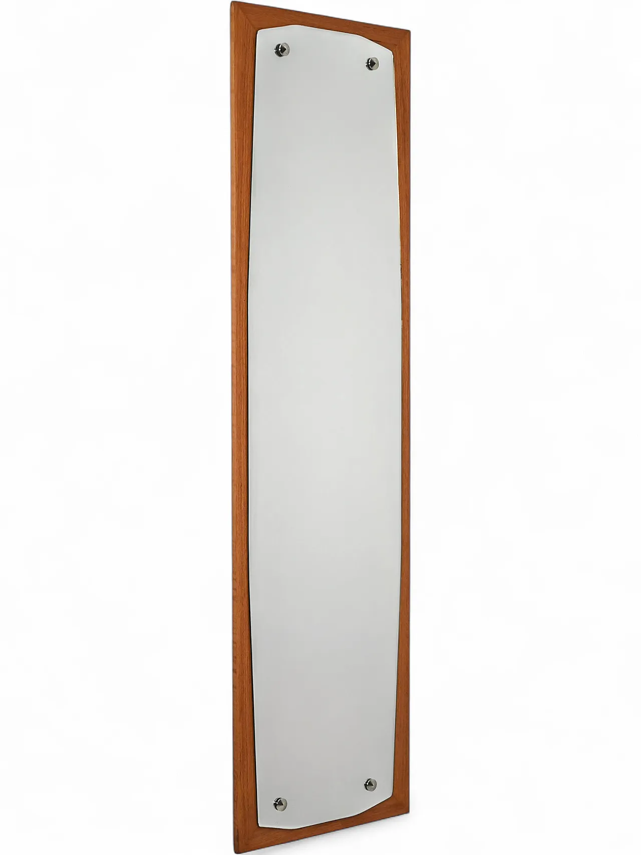 Specchio scandinavo sagomato in teak anni 60–70 9