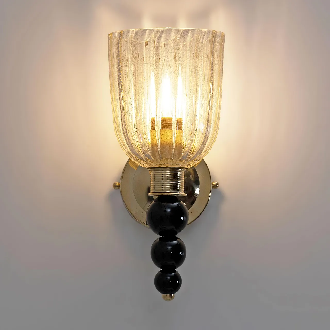 Coppia di applique da parete in ottone e vetro di Murano, '900 4