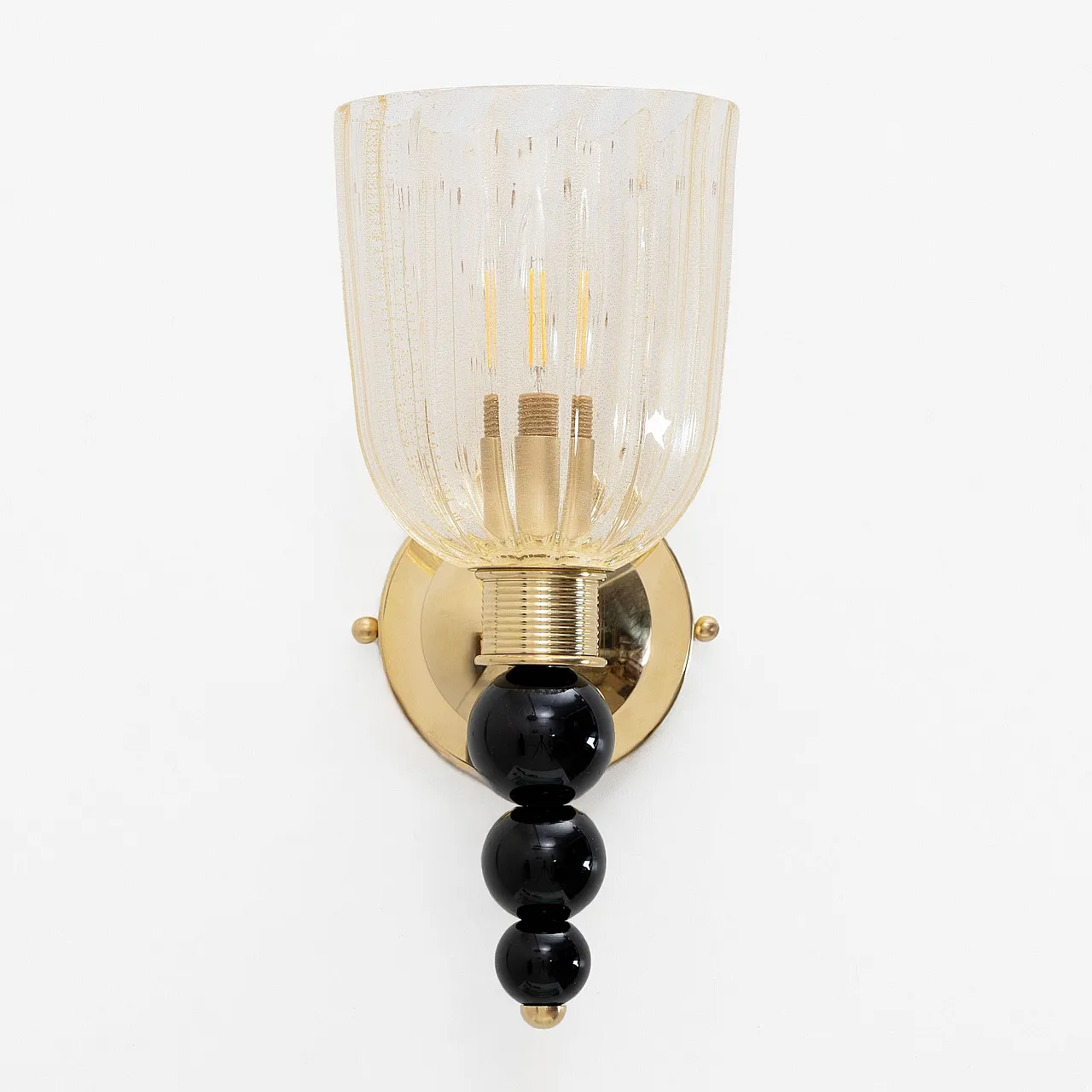 Coppia di applique da parete in ottone e vetro di Murano, '900 5