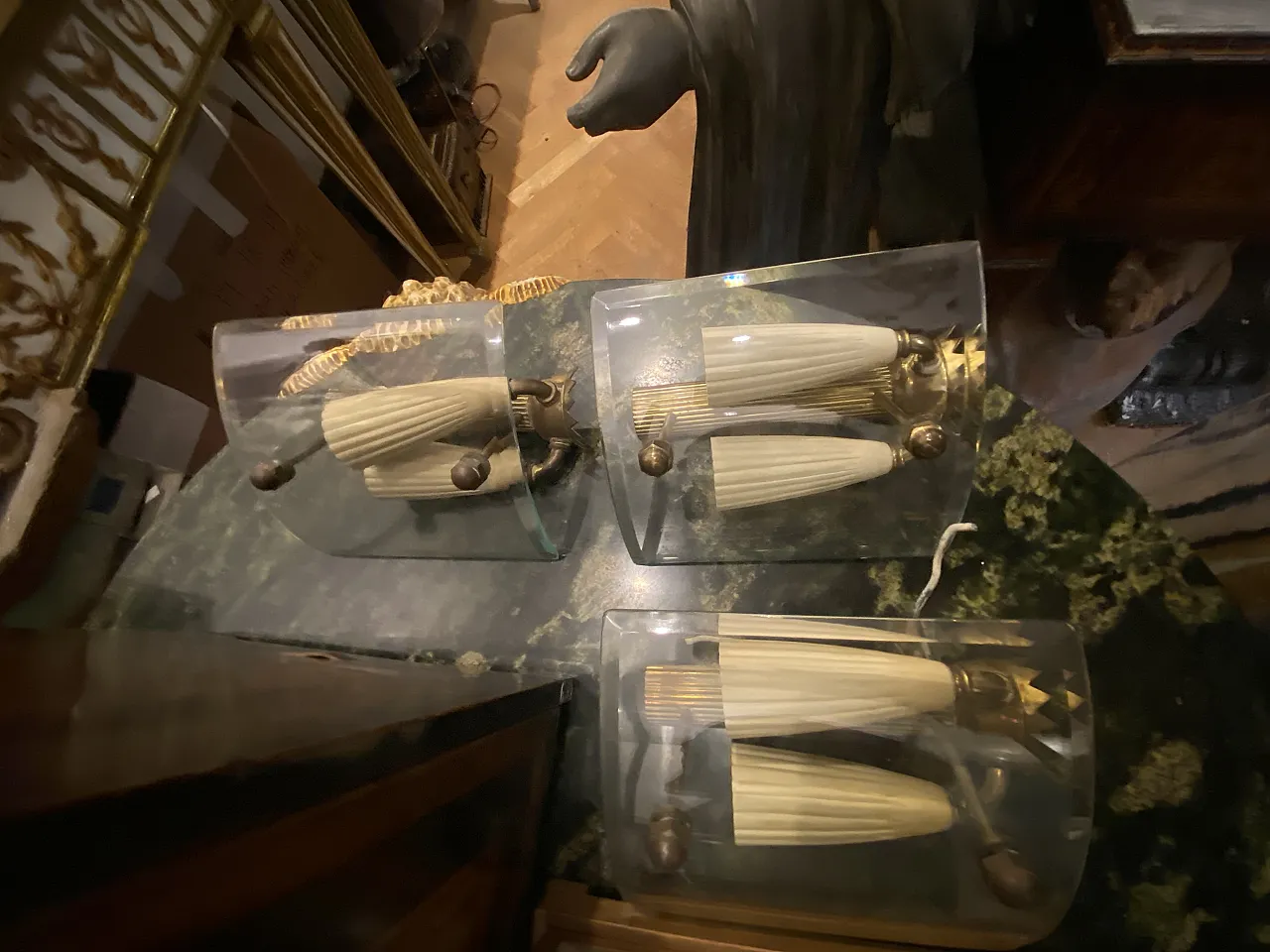 3 Applique da parete Gio Ponti in ottone con paralume in vetro 2