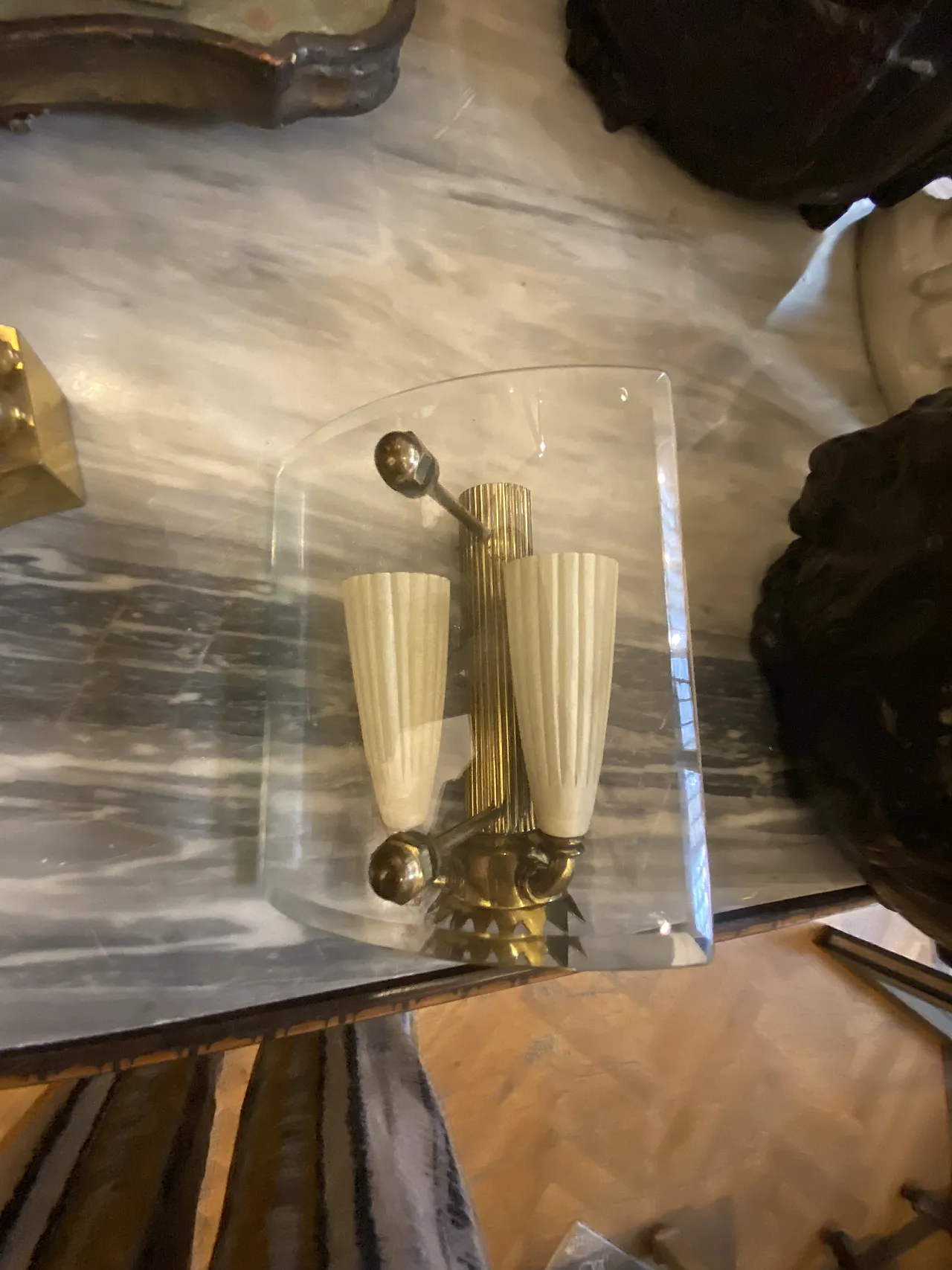 3 Applique da parete Gio Ponti in ottone con paralume in vetro 6