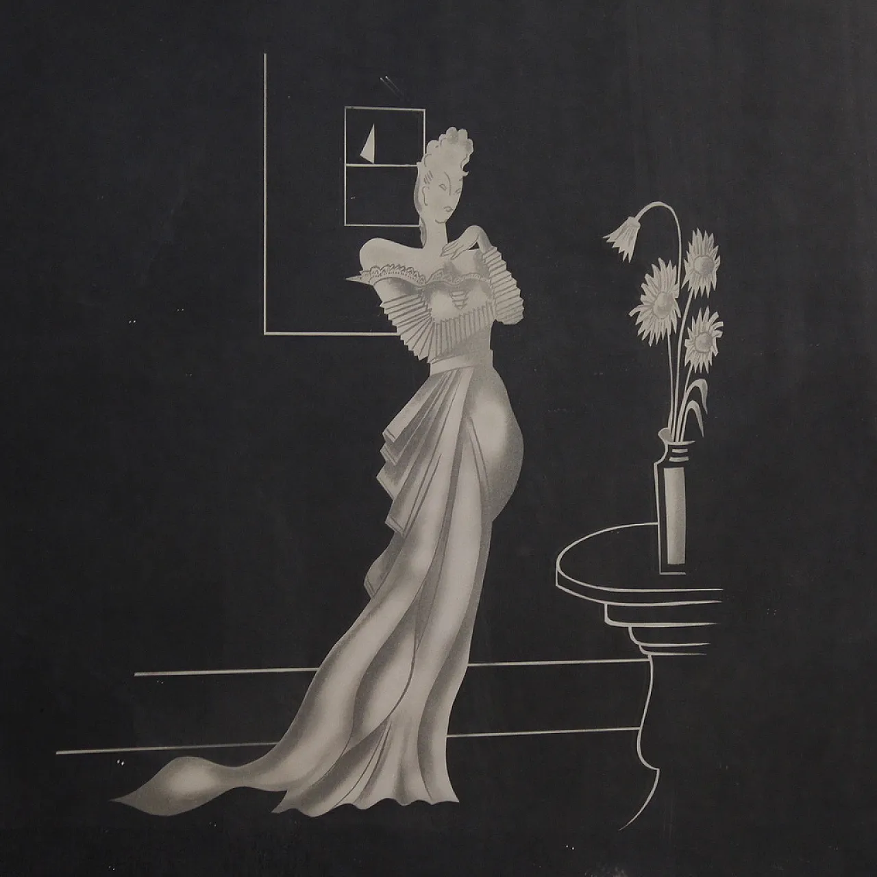 Specchiera italiana a mezzaluna con figura molata, anni '50 3