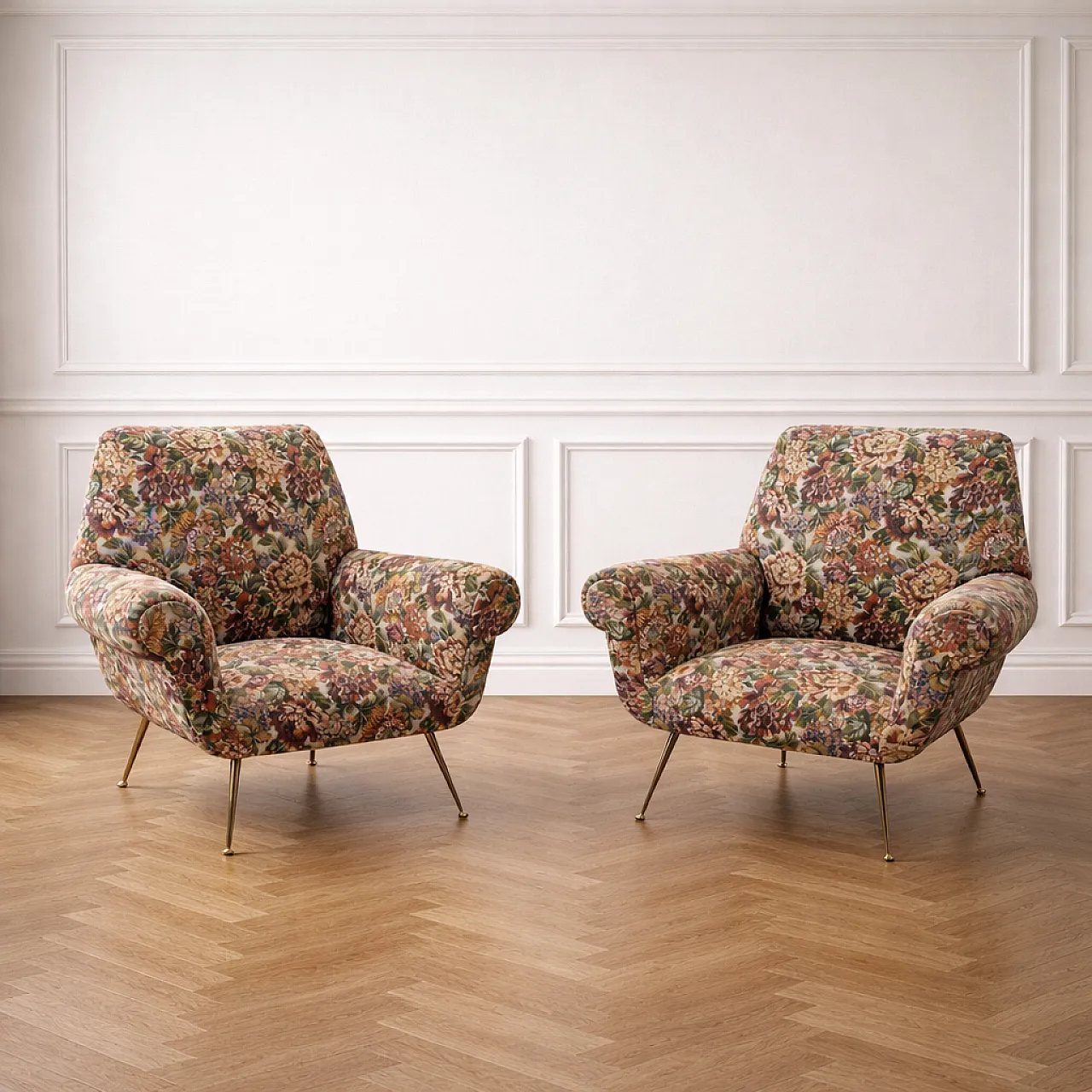 Pair of mid-century modern Italian armchairs by Gigi Radice, 50s 1
