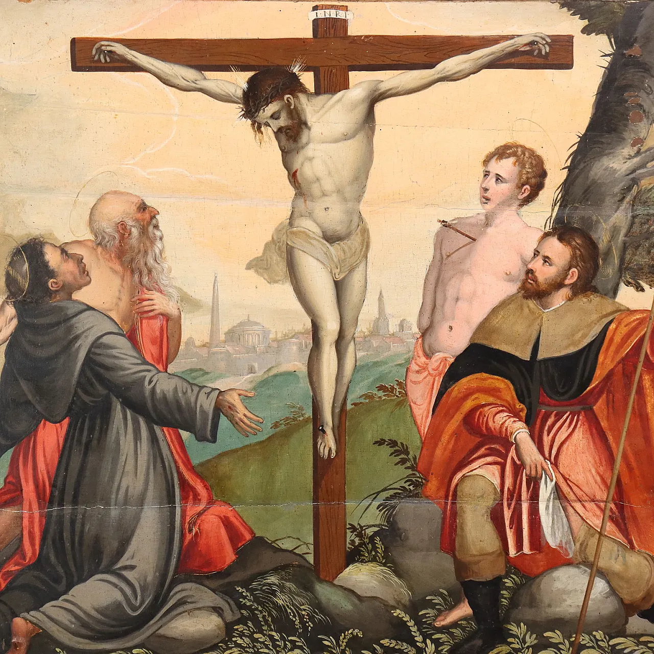 Christ Crucified with Saints, oil on panel, mid-16th century 3