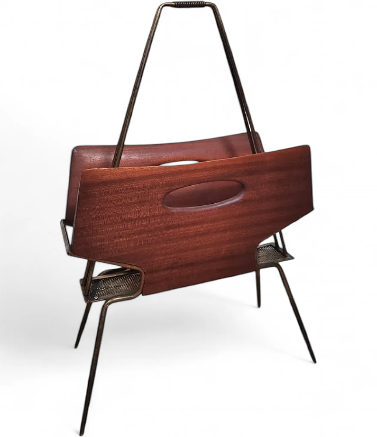 Rosewood and brass magazine rack, 1950s 4
