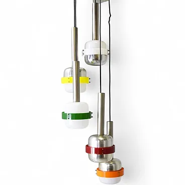 5 Pendant lights in white and colored plastic by Stilnovo, 1960s