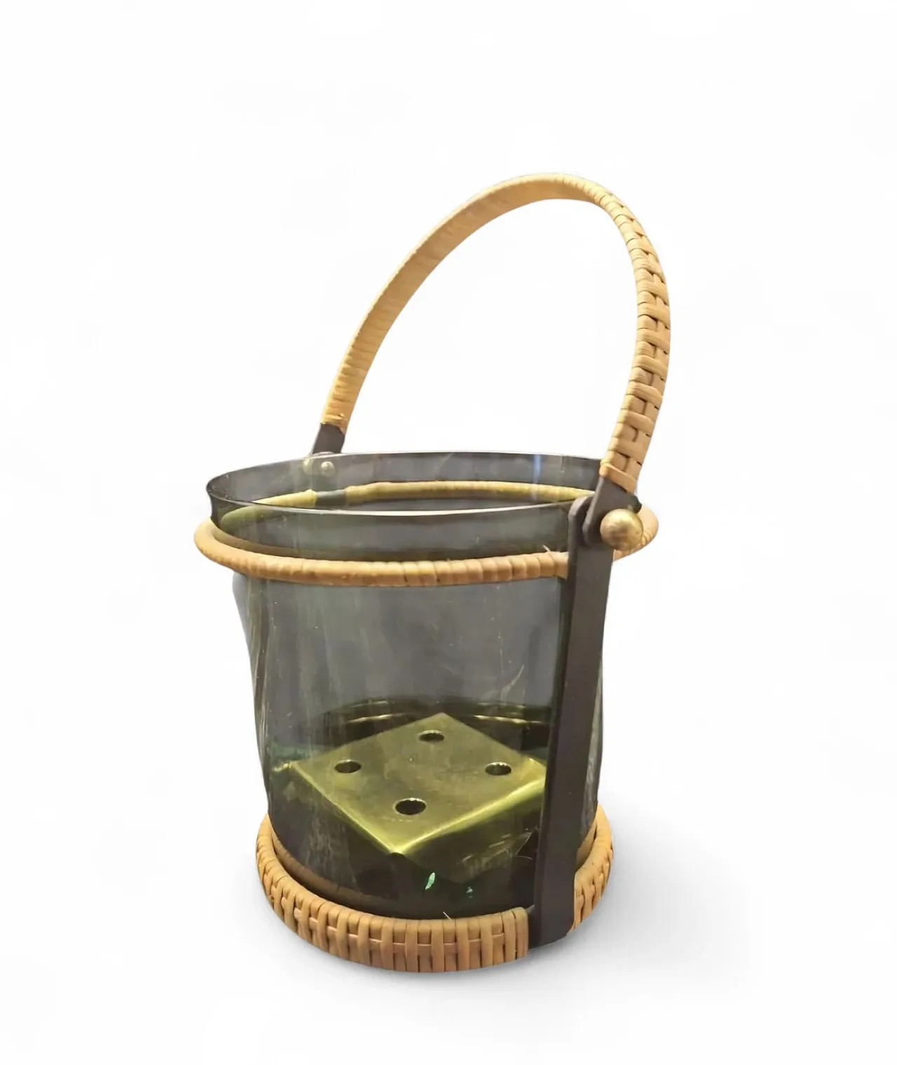 Dark glass ice bucket with brass frame, mid-20th century 2