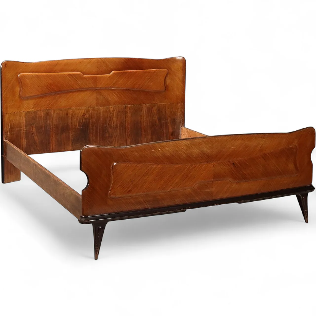 Letto matrimoniale in impiallacciatura di legno esotico, metà '900 11