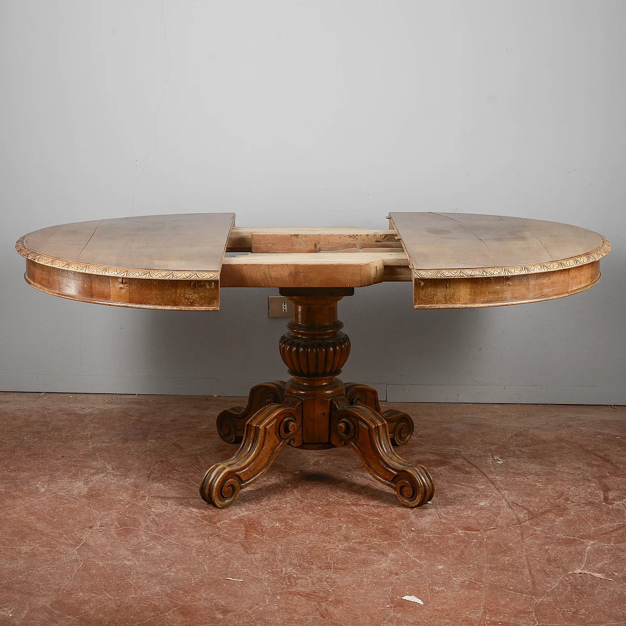 Tavolo ovale allungabile in legno, tardo '800 2
