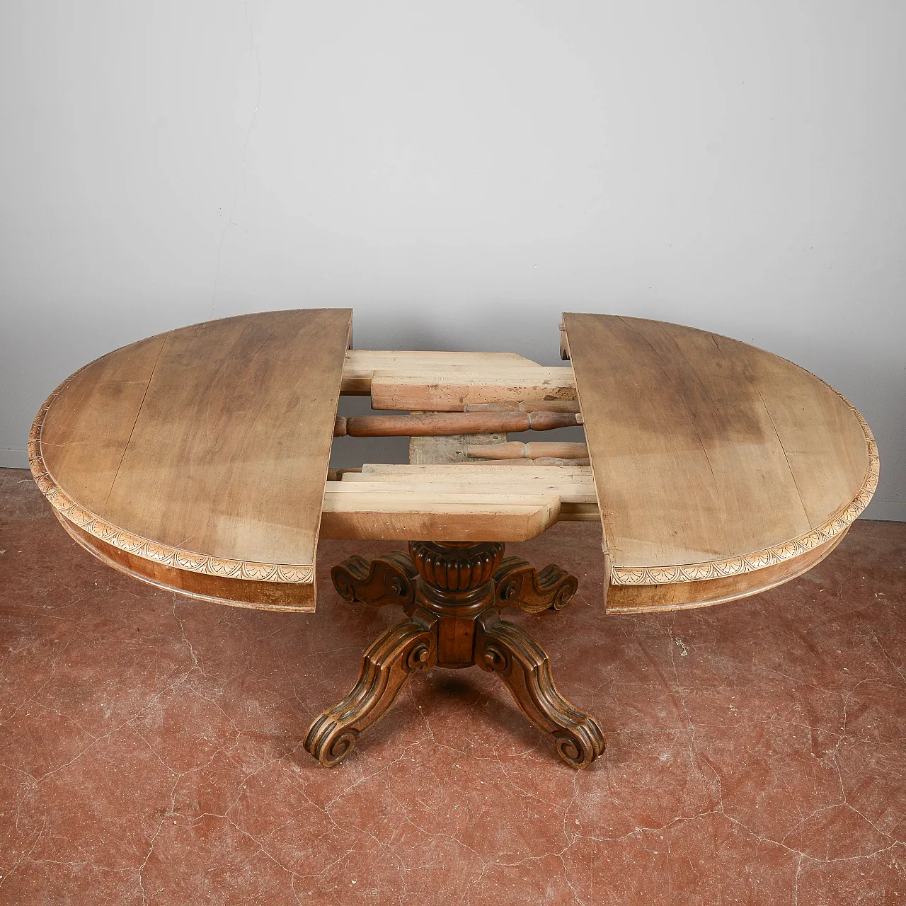 Tavolo ovale allungabile in legno, tardo '800 3