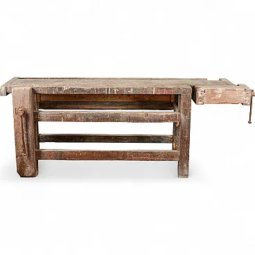 Tavolo da falegname industriale con doppia morsa, '900