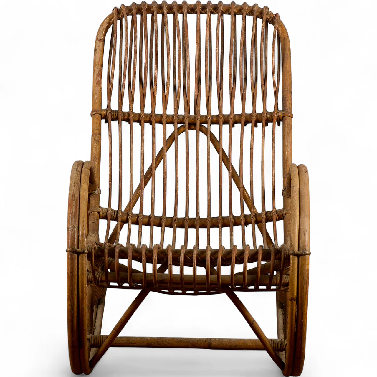 Sedia a dondolo in bambu e rattan, anni '60 8