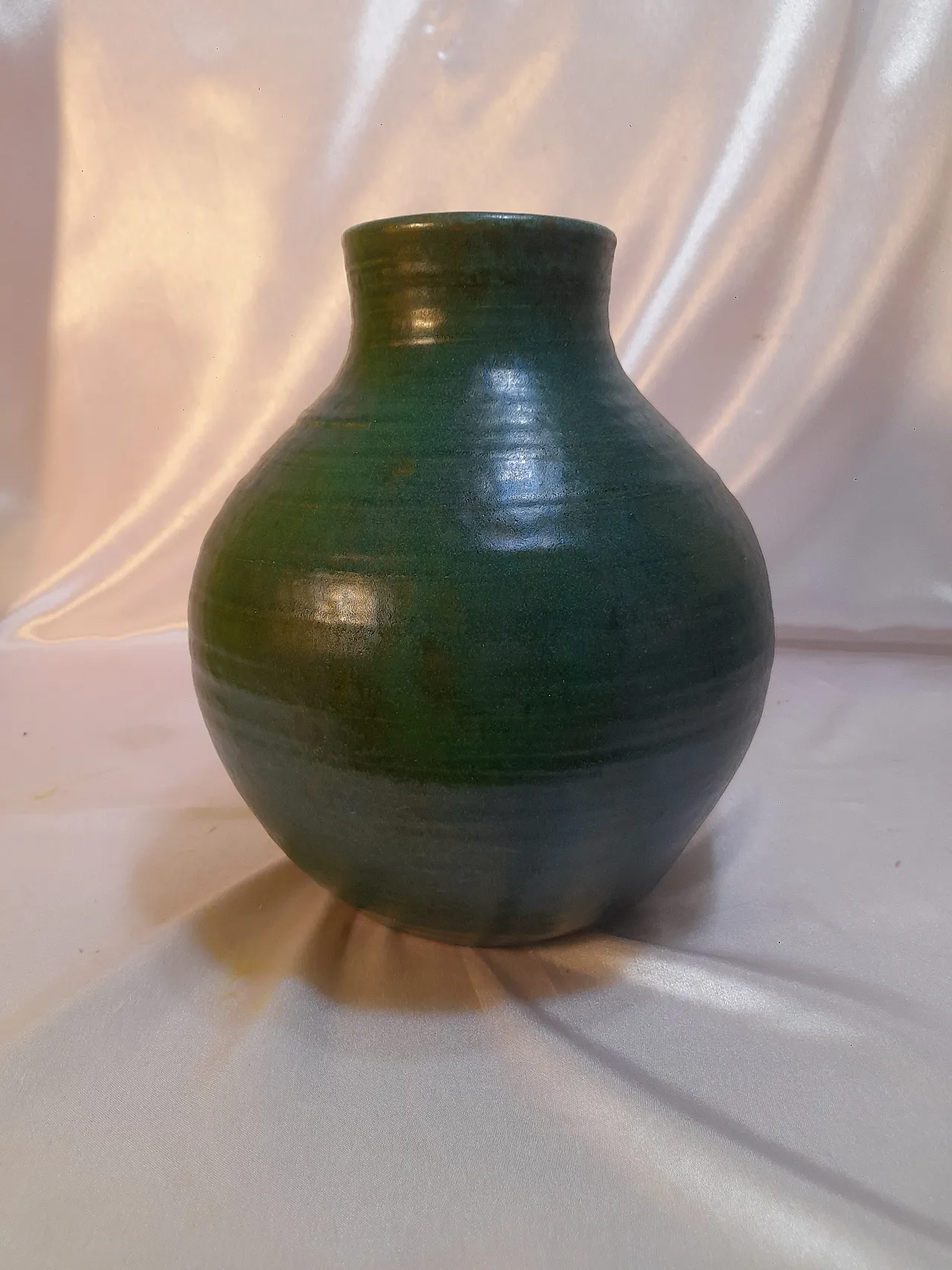 Vaso in terracotta smaltata verde interno nero, anni '70 4