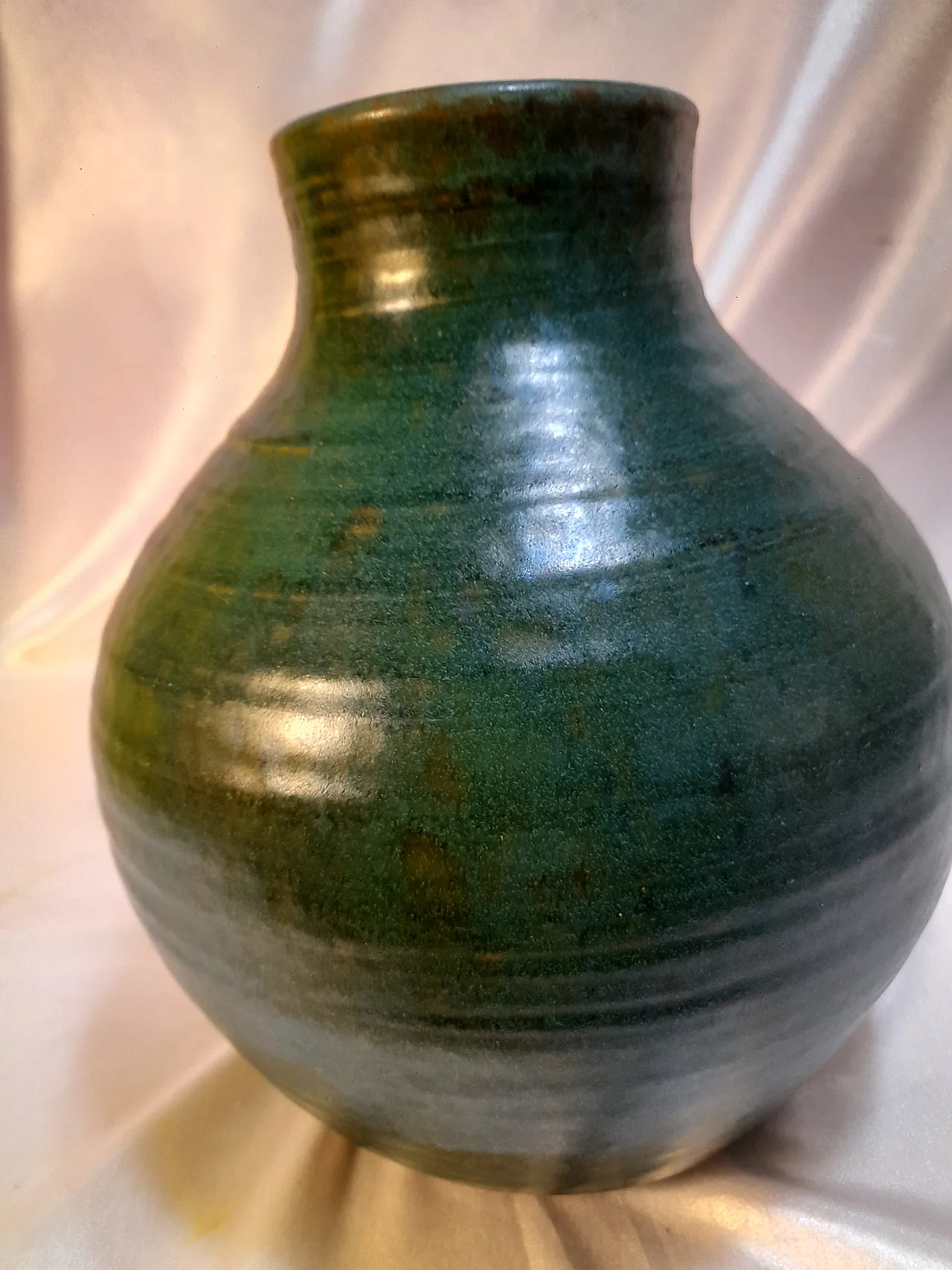 Vaso in terracotta smaltata verde interno nero, anni '70 5