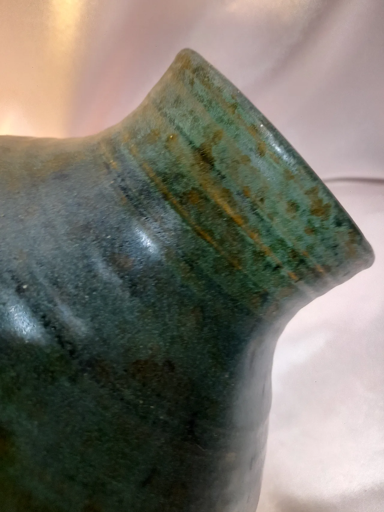 Vaso in terracotta smaltata verde interno nero, anni '70 14
