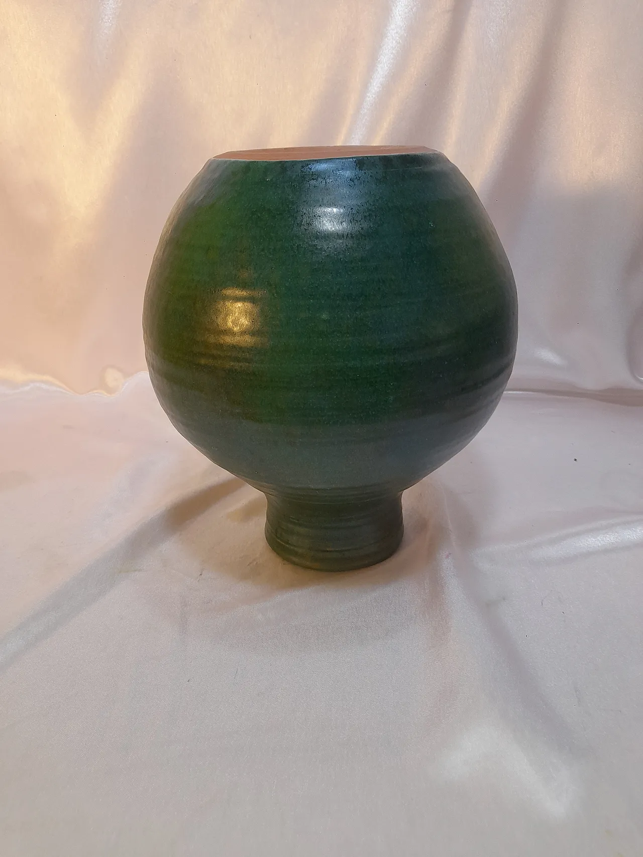 Vaso in terracotta smaltata verde interno nero, anni '70 19