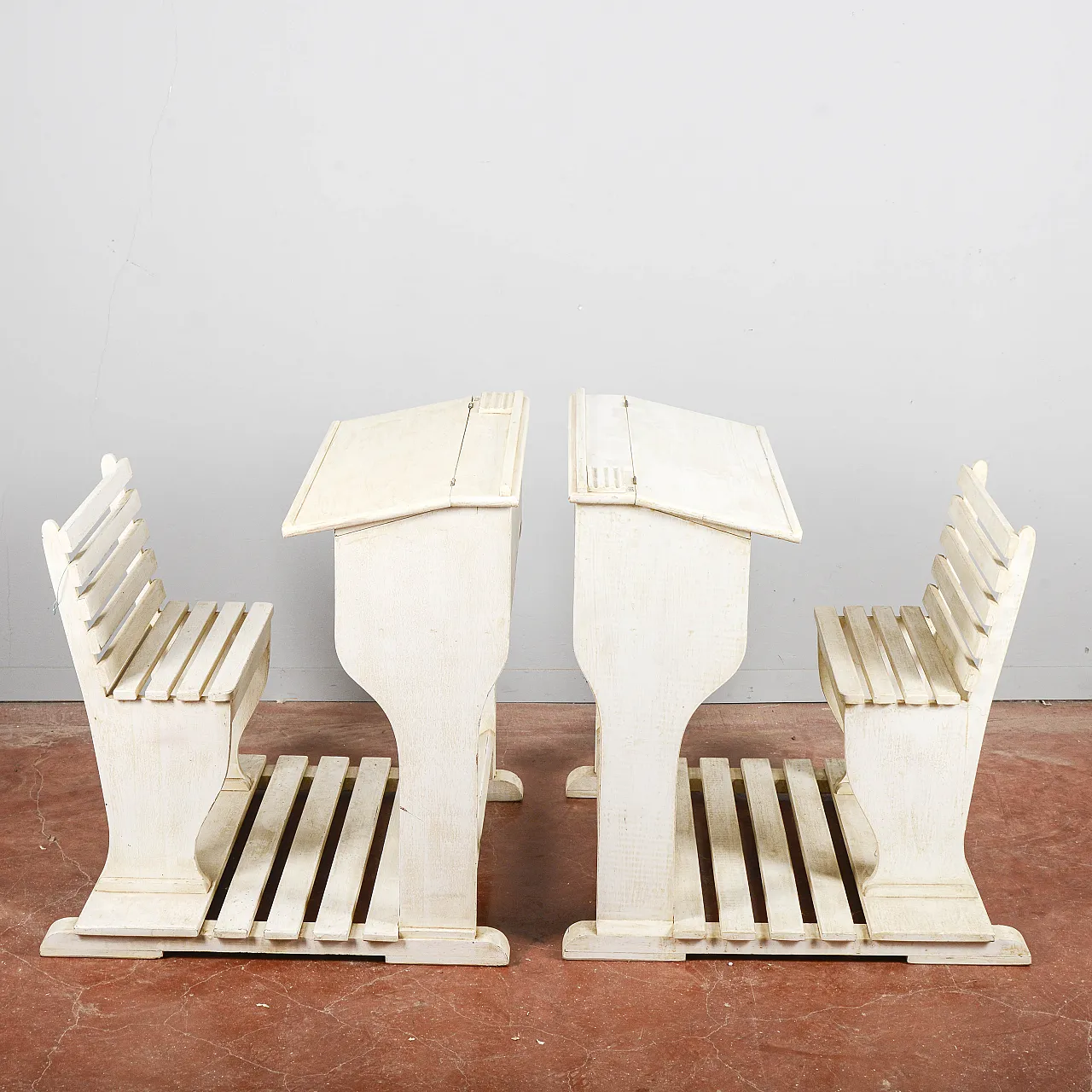 Coppia di banchi da scuola elementare con vano, '900 6