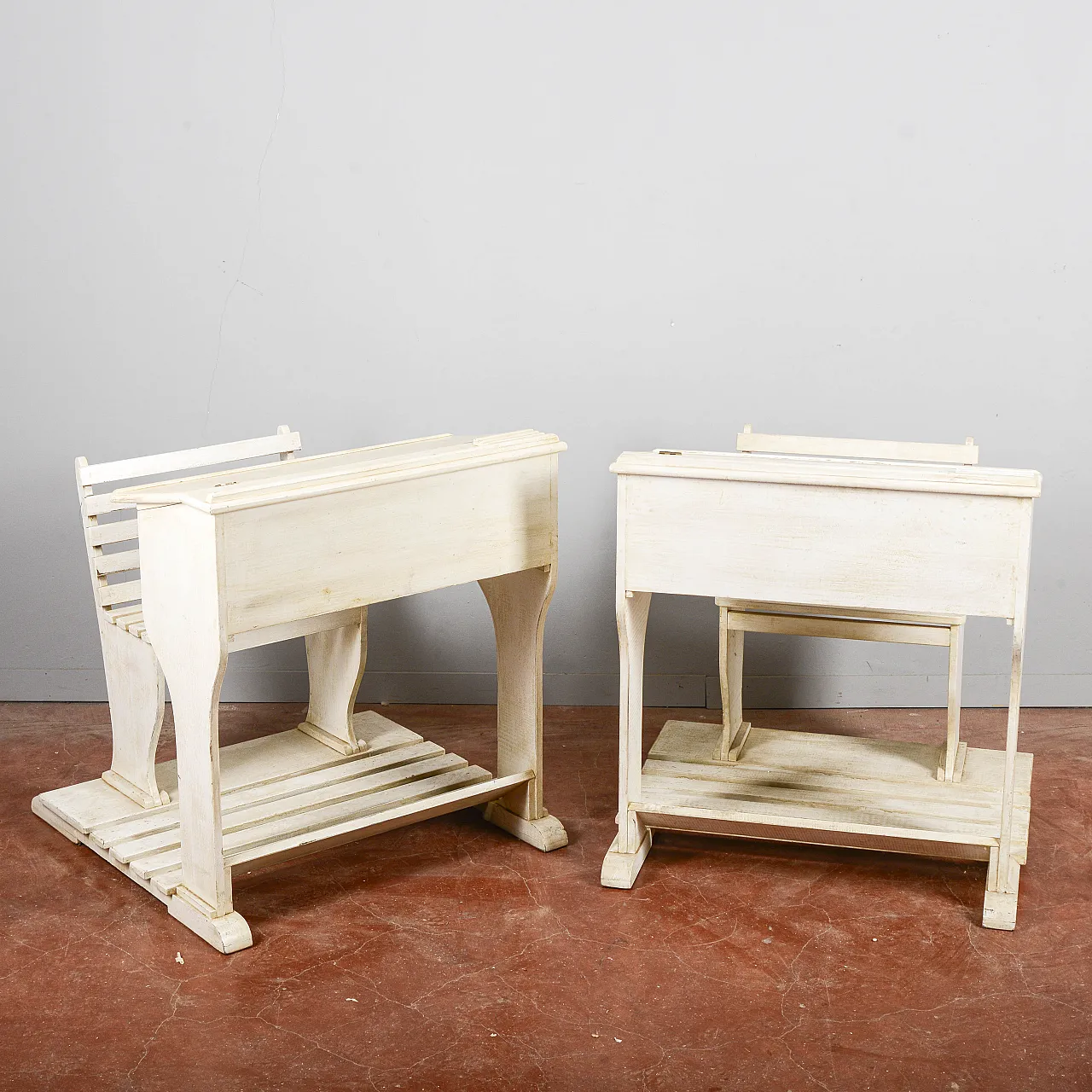 Coppia di banchi da scuola elementare con vano, '900 7