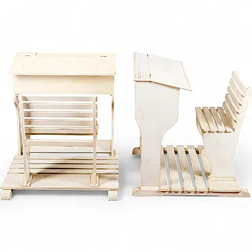 Coppia di banchi da scuola elementare con vano, '900