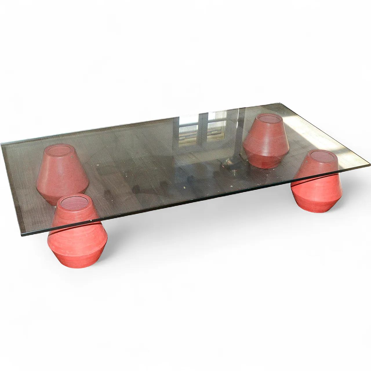Coffee table in glass with ceramic vases as basis, 20th century 8