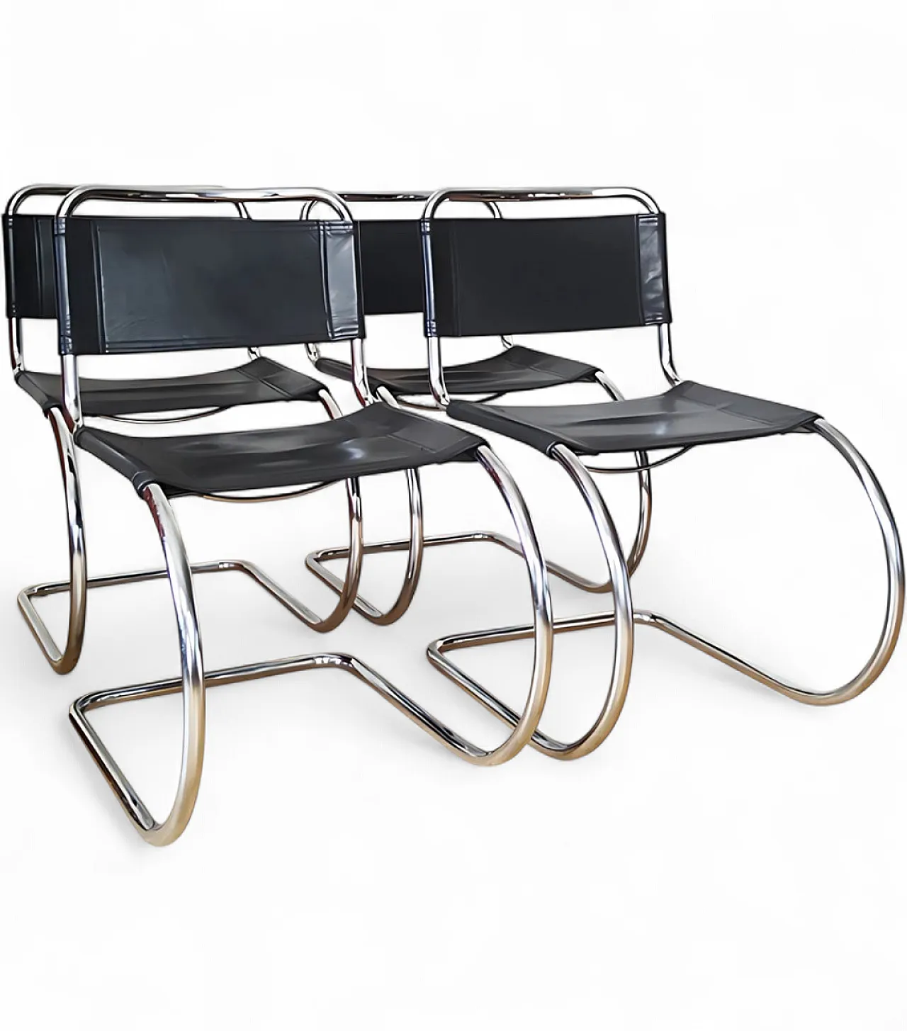 4 Sedie Bauhaus in acciaio e pelle, anni '70 6