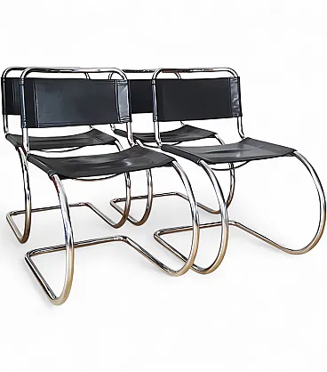 4 Sedie Bauhaus in acciaio e pelle, anni '70