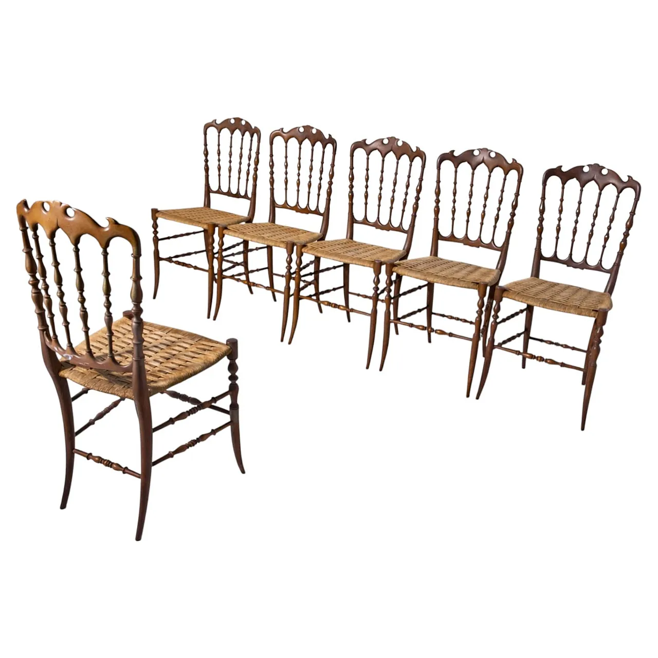 6 Chiavarine Chairs, Umbertine model with rope, mid-20th century 1