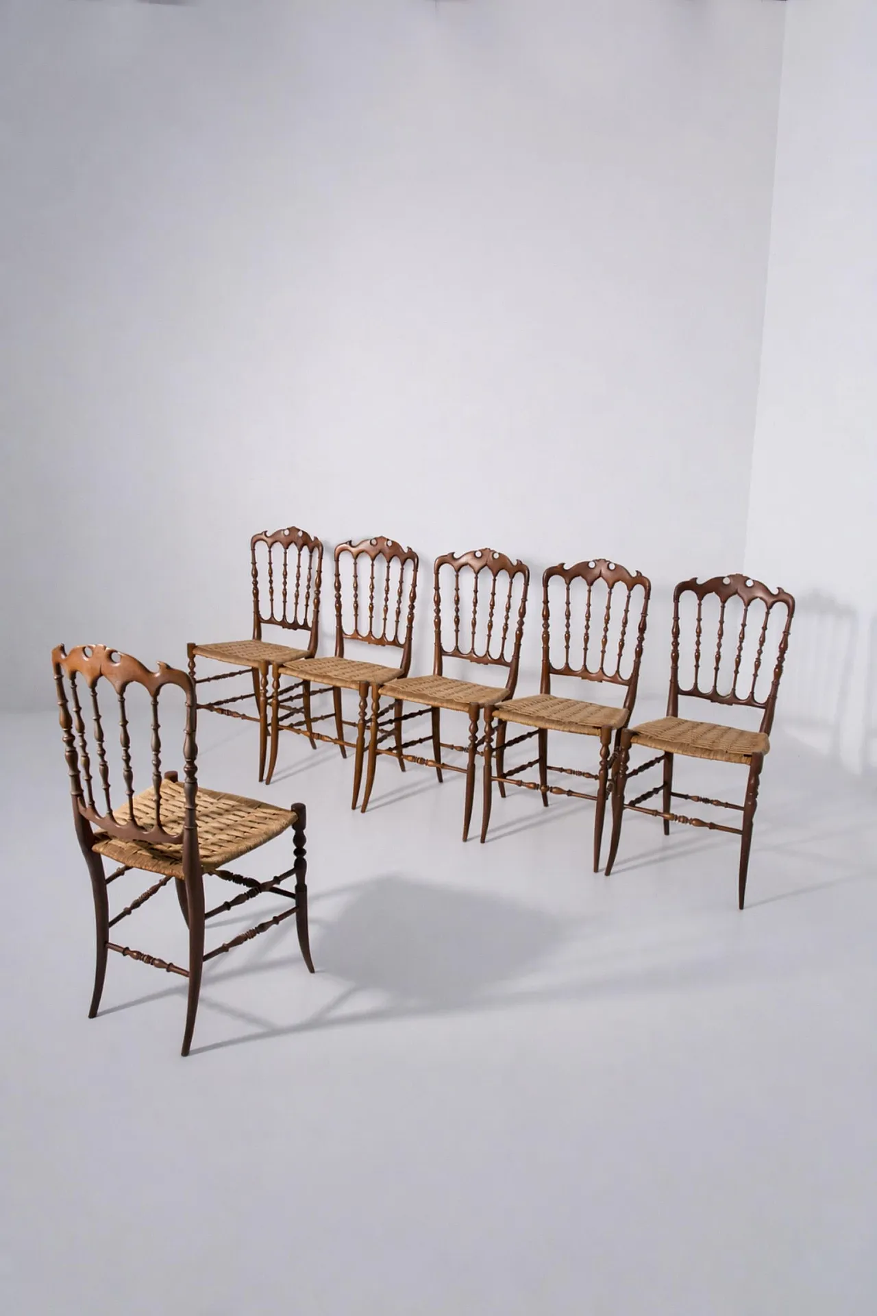 6 Chiavarine Chairs, Umbertine model with rope, mid-20th century 2