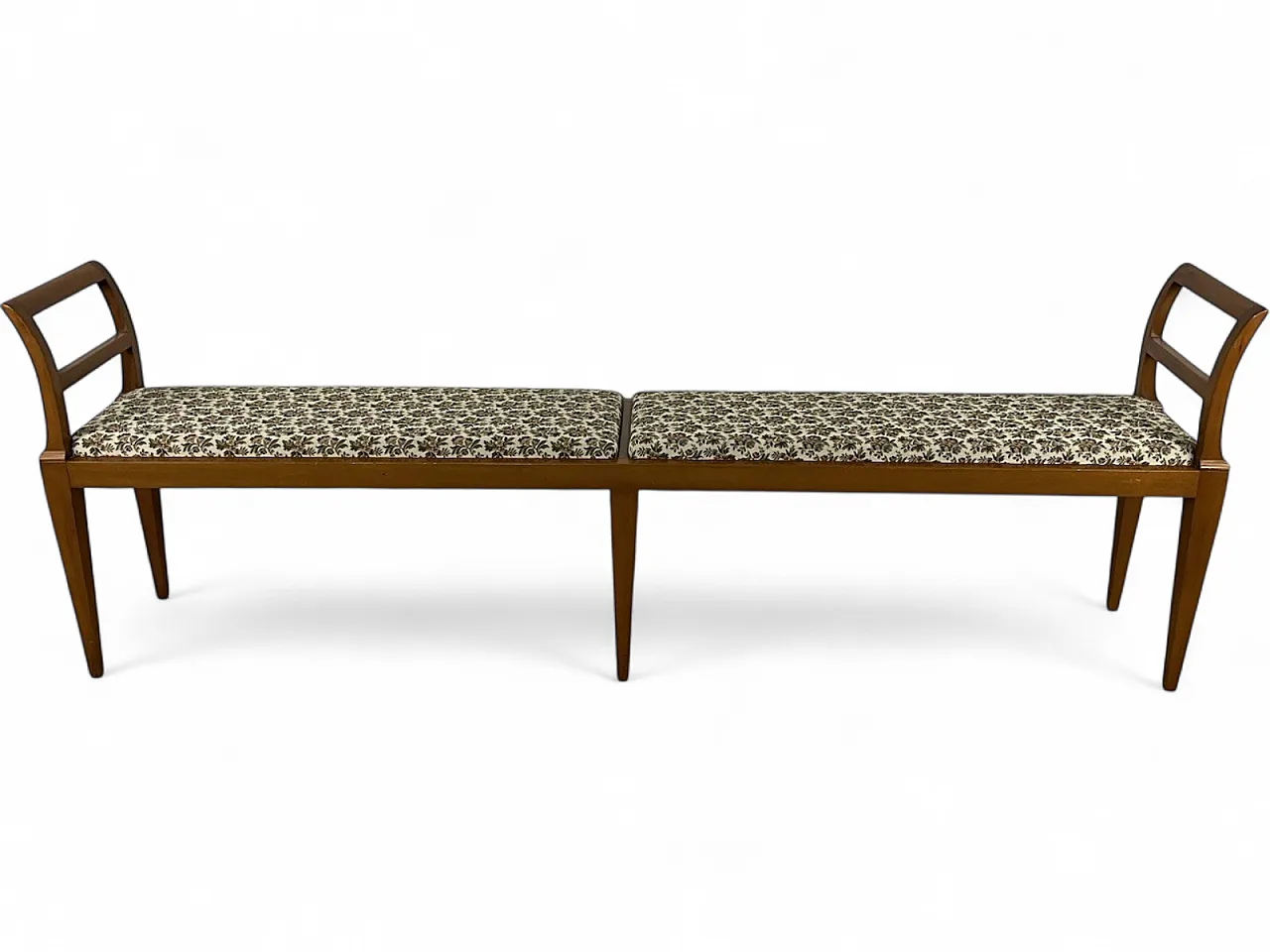 Panchina in legno e tessuto, anni '50 13