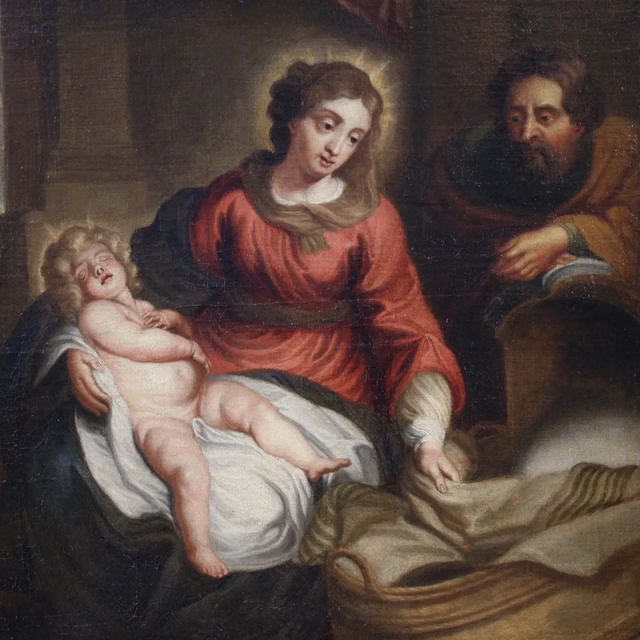 Flemish painting with Holy Family, oil o canvas, 18th century 3