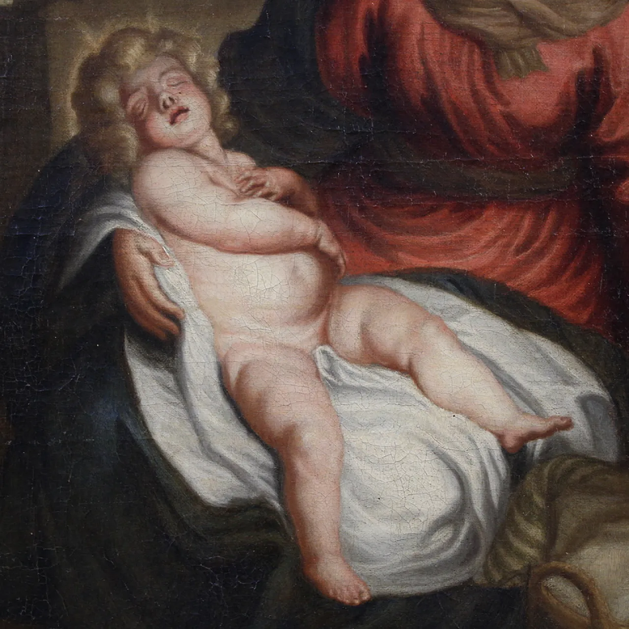 Flemish painting with Holy Family, oil o canvas, 18th century 6