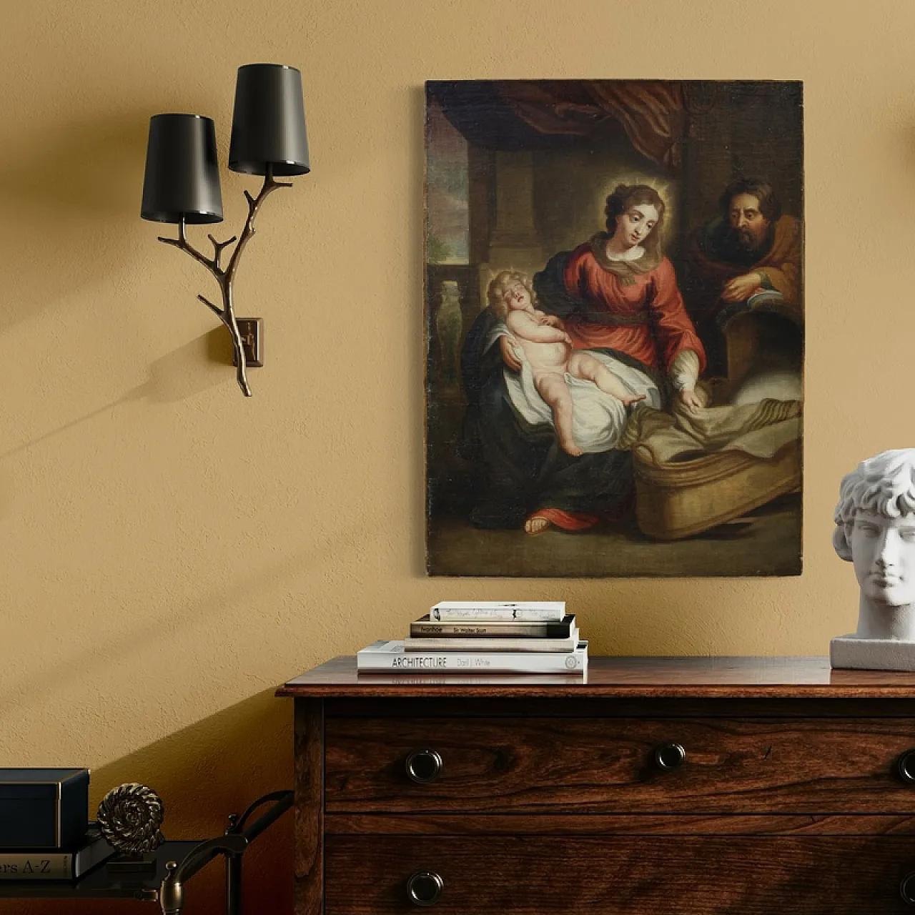 Flemish painting with Holy Family, oil o canvas, 18th century 7