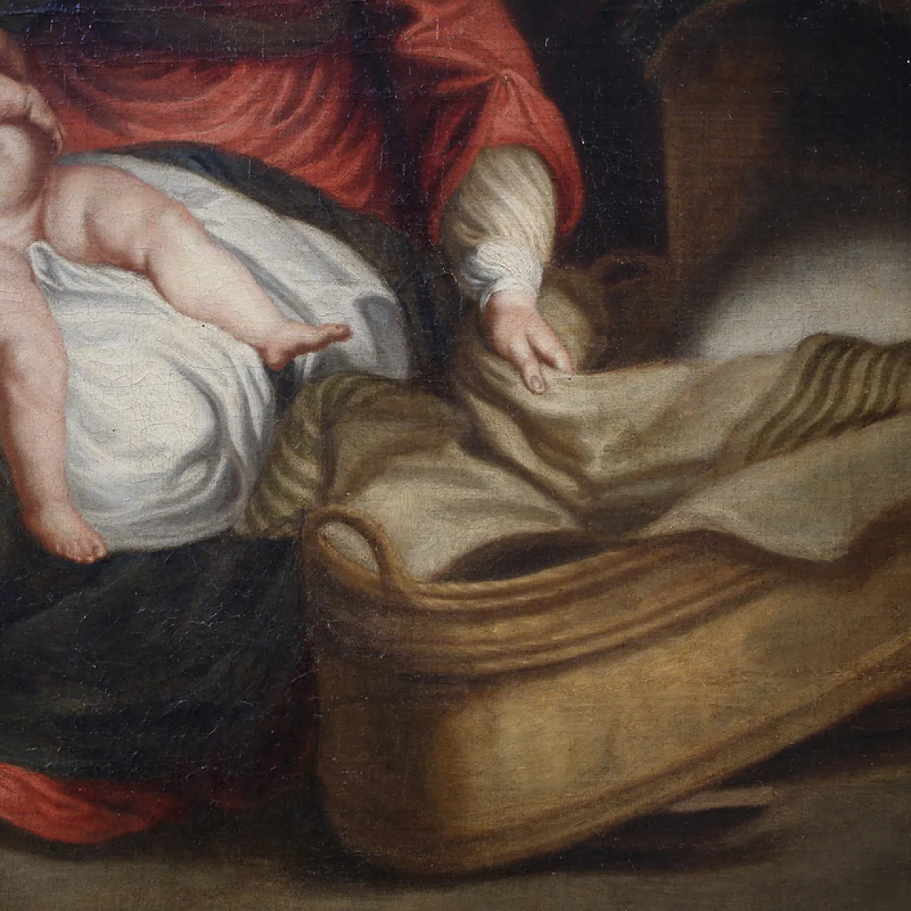 Flemish painting with Holy Family, oil o canvas, 18th century 9