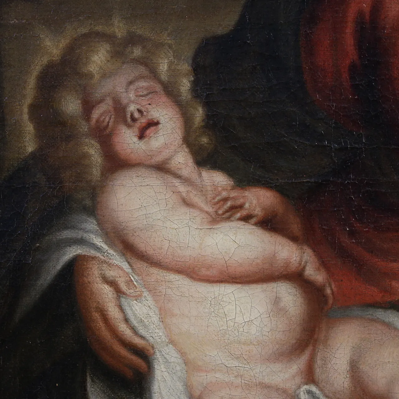 Flemish painting with Holy Family, oil o canvas, 18th century 11