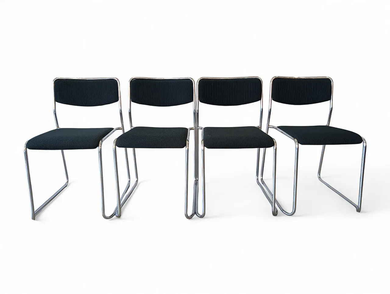 Set of 4 fabric and metal chairs, Italy 1980s 1
